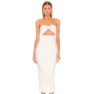 Michael Costello x REVOLVE Erin Midi Dress in White Strapless Cutout Jersey M